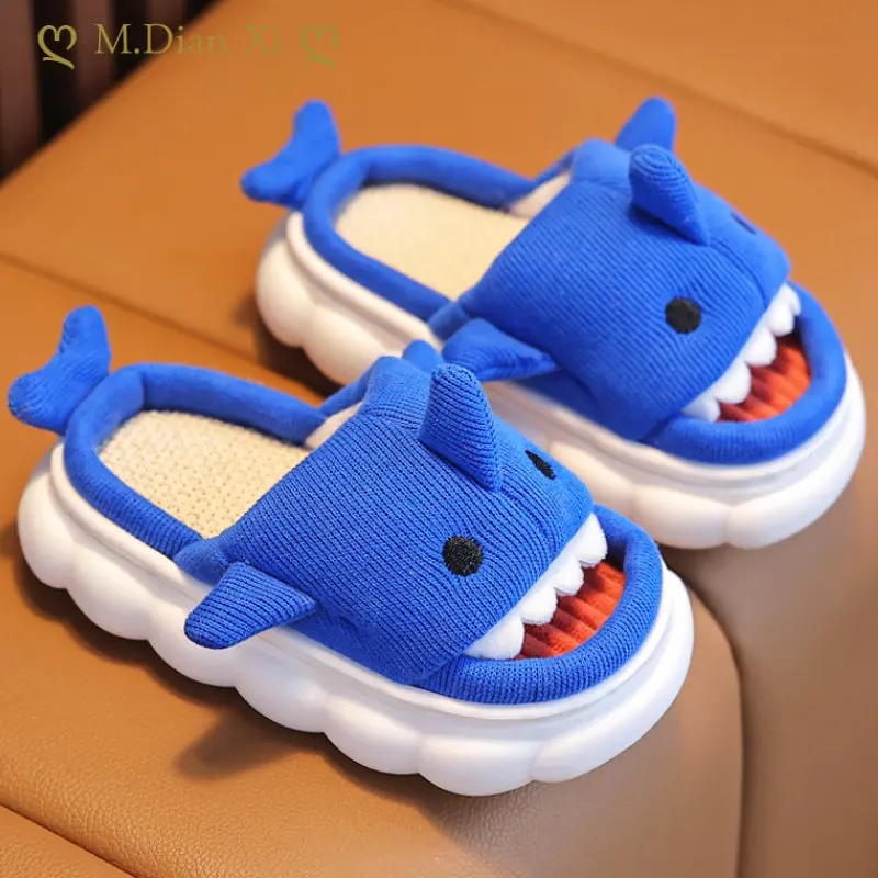 Льняные тапочки для мальчиков и девочек Летние Симпатичные домашние с