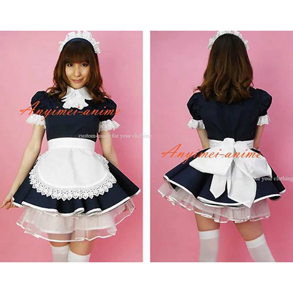 

fondcosplay adult sexy cross dressing sissy maid Dress Lockable black Cotton French Uniform white apron CD/TV[CK1240]