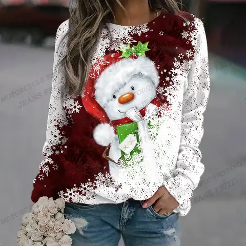 Santa Claus 3d Print Hoodie Women Fashion O-neck Hoodies Women Sweatshirts Christmas Hoodie Autumn Winter Coat Snowflake Sweats