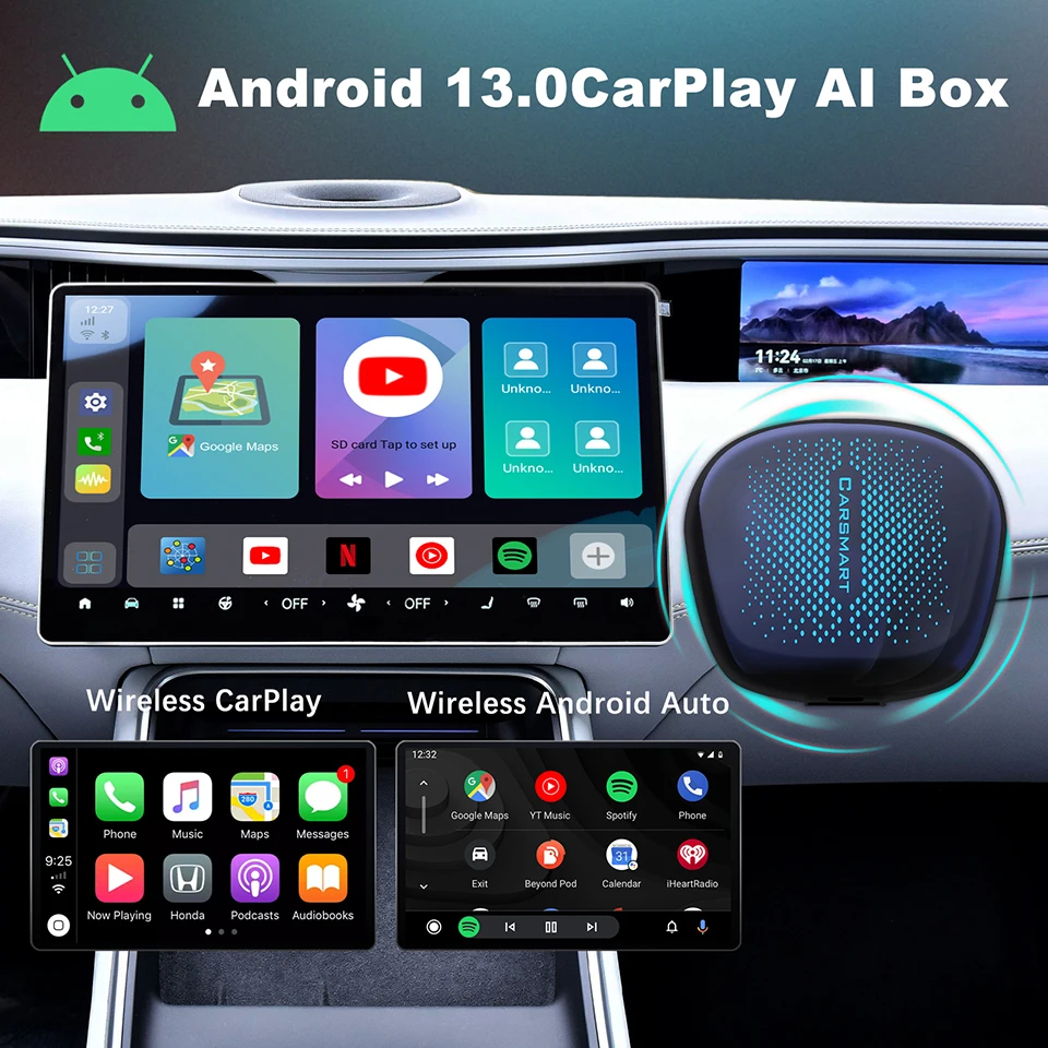 Автомобильный тв USB-ключ беспроводной CarPlay Android Авто AI Box Youtube Netflix видео приложение