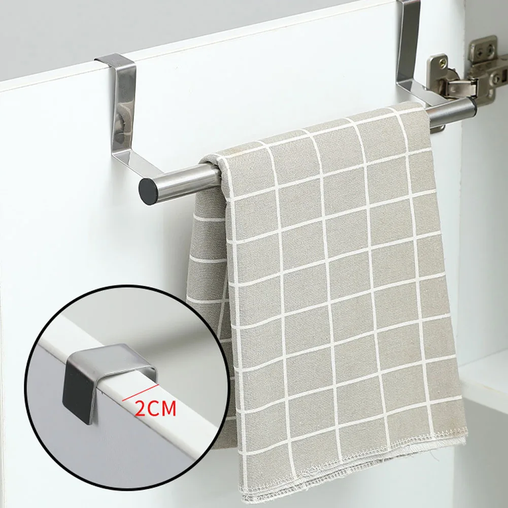 

Over Door Stainless Steel Single-bar Towel Rack Bathroom Kitchen Non-perforated Towel Rail Rag Rack Shelf Hanger Hanger