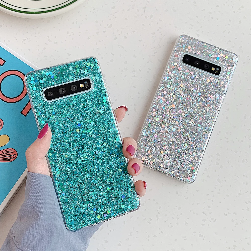 

2022.Glitter Sequins Phone Case For Samsung Galaxy S21 S20 S10 S8 S9 Plus A51 A71 A21S Note 10 Pro Epoxy Soft Back Cover Coque