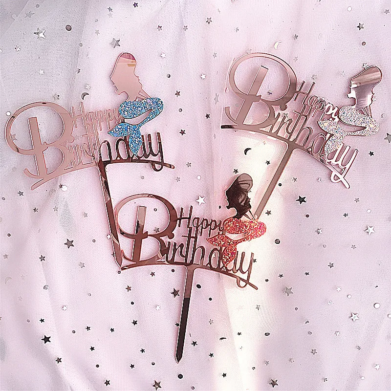 

Glitter Mermaid Cake Decoration Rose Gold Mermaid Girl Happy Birthday Cake Toppers Kids Girls Happy Mermaid Birthday Party Decor