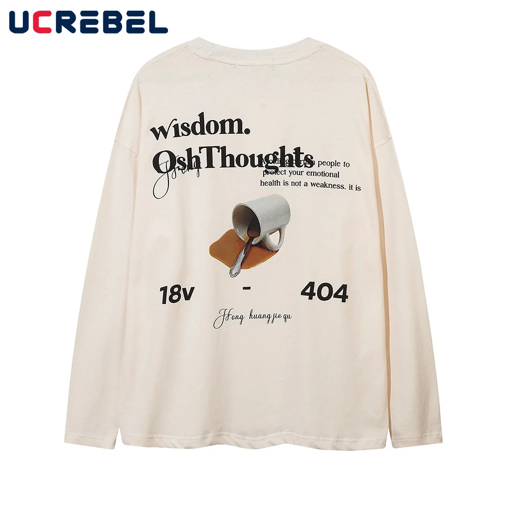 

Letter Print Long Sleeve Crew Neck Sweatshirt Autumn Mens Loose Casual Pullover Streetwear Drop Shoulder Top Men