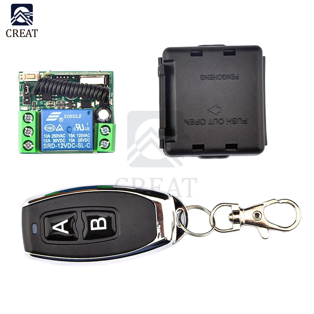 

DC12V 10A Relay 1 CH 433Mhz Wireless RF Remote Control Switch Transmitter with Receiver Module for LED Light Door Remote Control