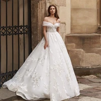 luxury wedding dress glitter exquisite appliques a line off the shoulder o neck princess prom gown vestido de novia women