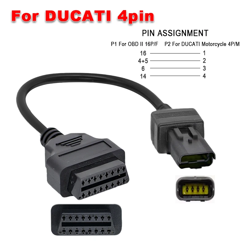 

Диагностический кабель OBD для Ducati, 4-контактный на 16-контактный адаптер OBDII для мотоциклов Monster, Hypermotard, Panigale, Diavel, Multistrada