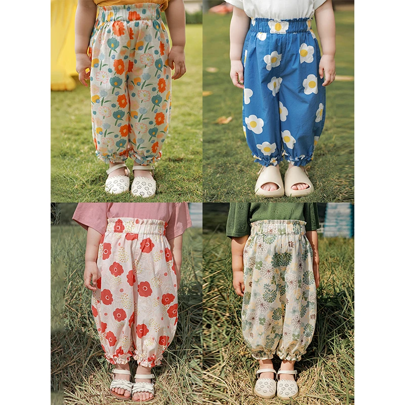

Girls' Foot-Proof Mosquito Pants Summer New Casual All-match Trousers Baby Lace Cute Printed Pants Tide