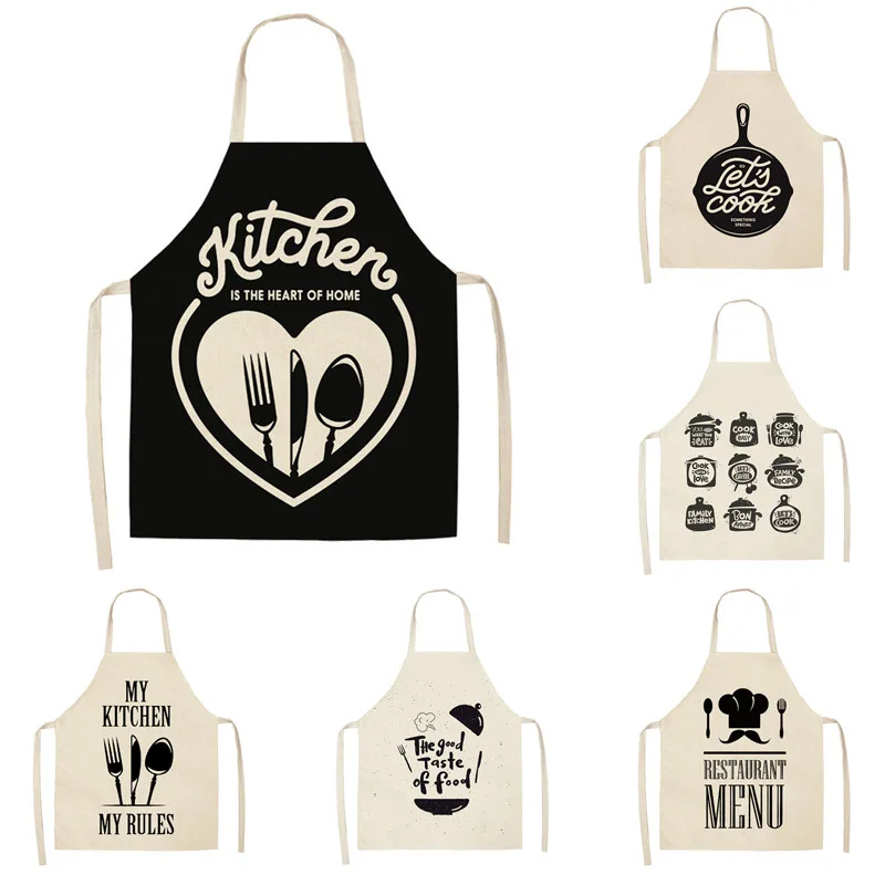 Geometric Letters Linen Apron Aprons for Women Baking Accessories Kitchen Cafe Men apron men |