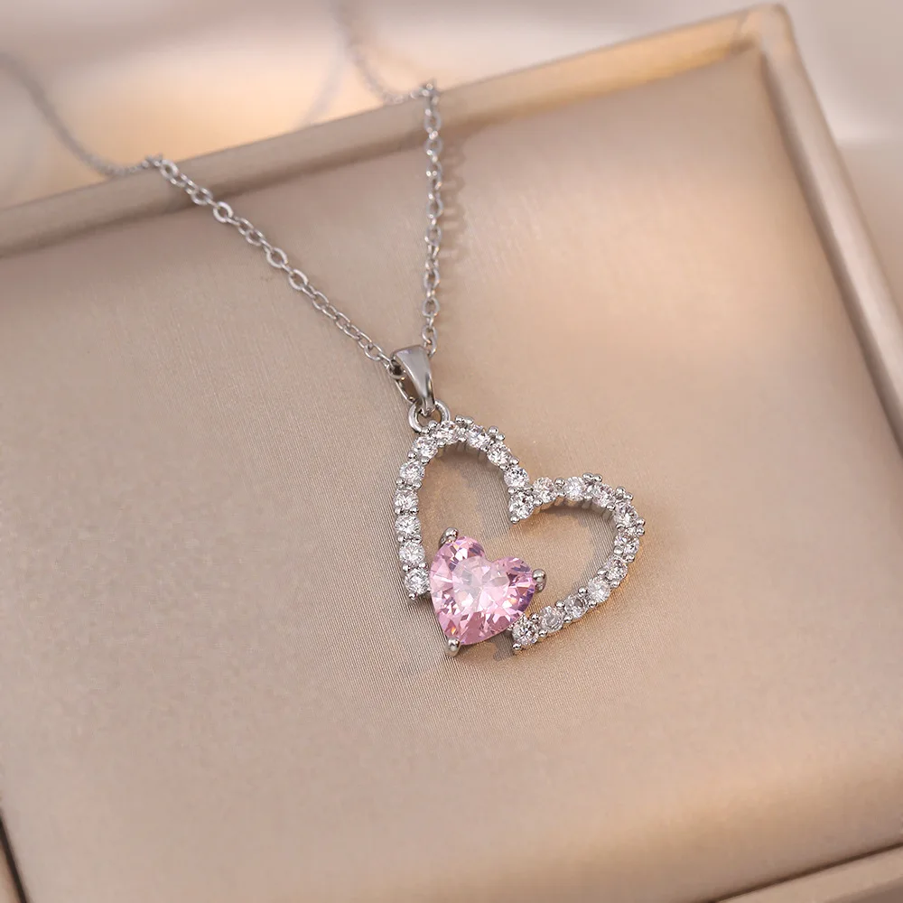Женская подвеска из нержавеющей стали с розовым Цирконом