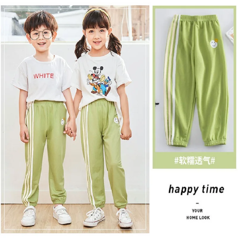 

Children Pants Boys Girls Anti-mosquito Pants Kids Summer Ice Silk Bloomers 1-12Y Baby Casual Side Stripe Pajama Pants Trousers