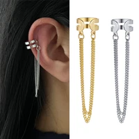 new punk long tassel ear cuff earings for women multilayer fake piercing hook womens ear clip on simple jewelry party gift 2022