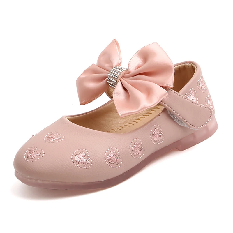 Cute Baby Girls Shoes Princess Toddlers Kids Shoes Little Girl Child Casual Flats Soft Party Wedding Flats Bow-knot Flower Pink