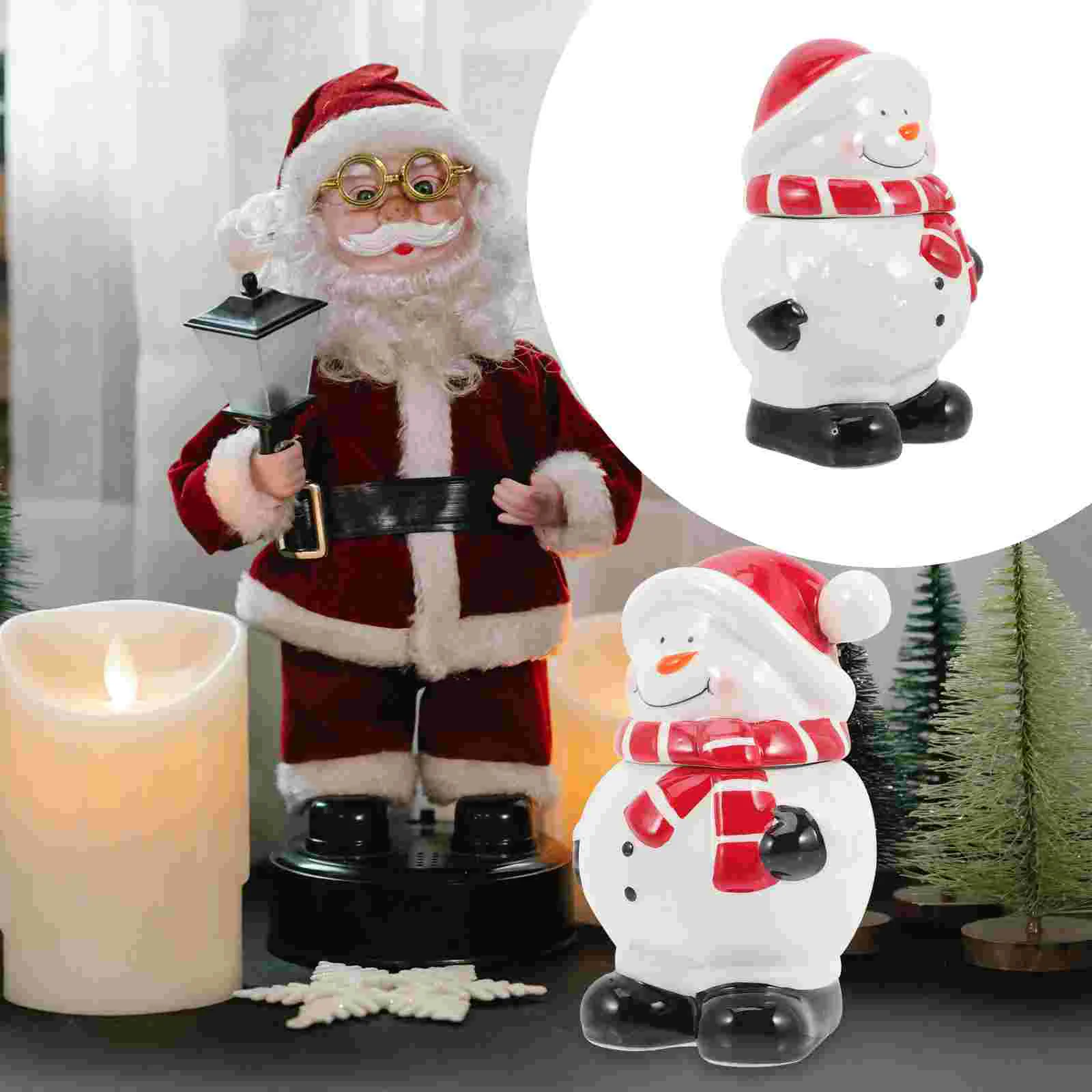 

Christmas Jar Snowman Candy Cookie Ceramic Sugar Bowl Condiment Cellar Jars Box Container Holiday Storage Statues Snacks Cute