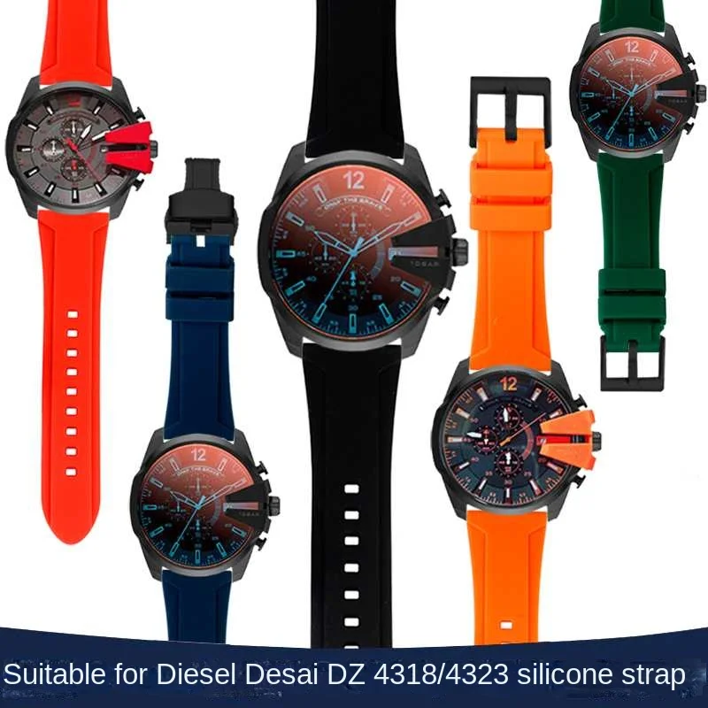 

Ремешок силиконовый для наручных часов Diesel DZ4476 DZ4318 DZ7257 DZ4512, спортивный водонепроницаемый резиновый сменный браслет для мужчин, 24 мм, 26 мм