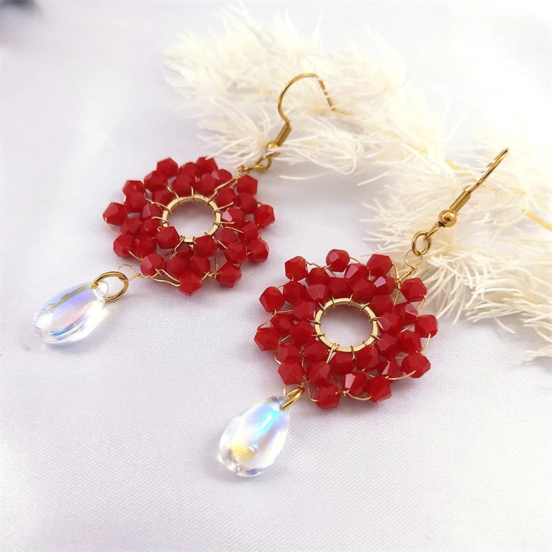 

Flower of Life Handmade French Stud Earrings Women Crystal Sweet Small Fresh Earring Jewelry Gift boucle d oreille femme ET24S04