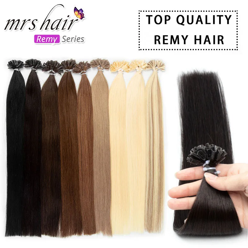 

MRSHAIR Cuticle Remy U Tip Hair Keratin Capsules PreBonded Fusion Human Hair Nail Hair Extensions 50 Strands/Pack 14 18 22 inch