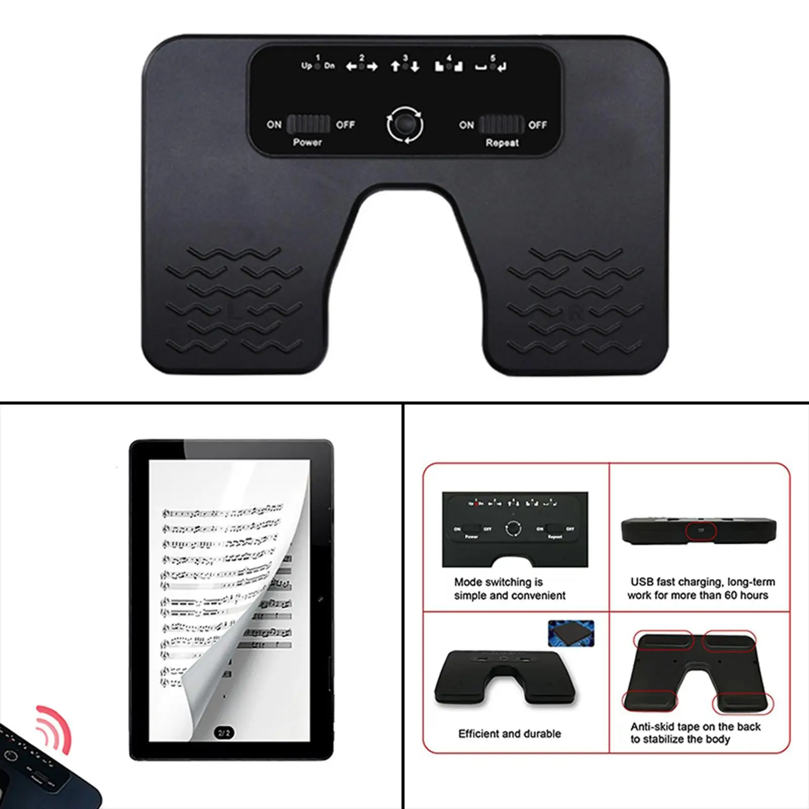 

Wireless Page Turner Pedal Anti Skid Electric Music Tools Rechargeable Turning Pages USB Silent Foot Pedal for Piano Smartphones