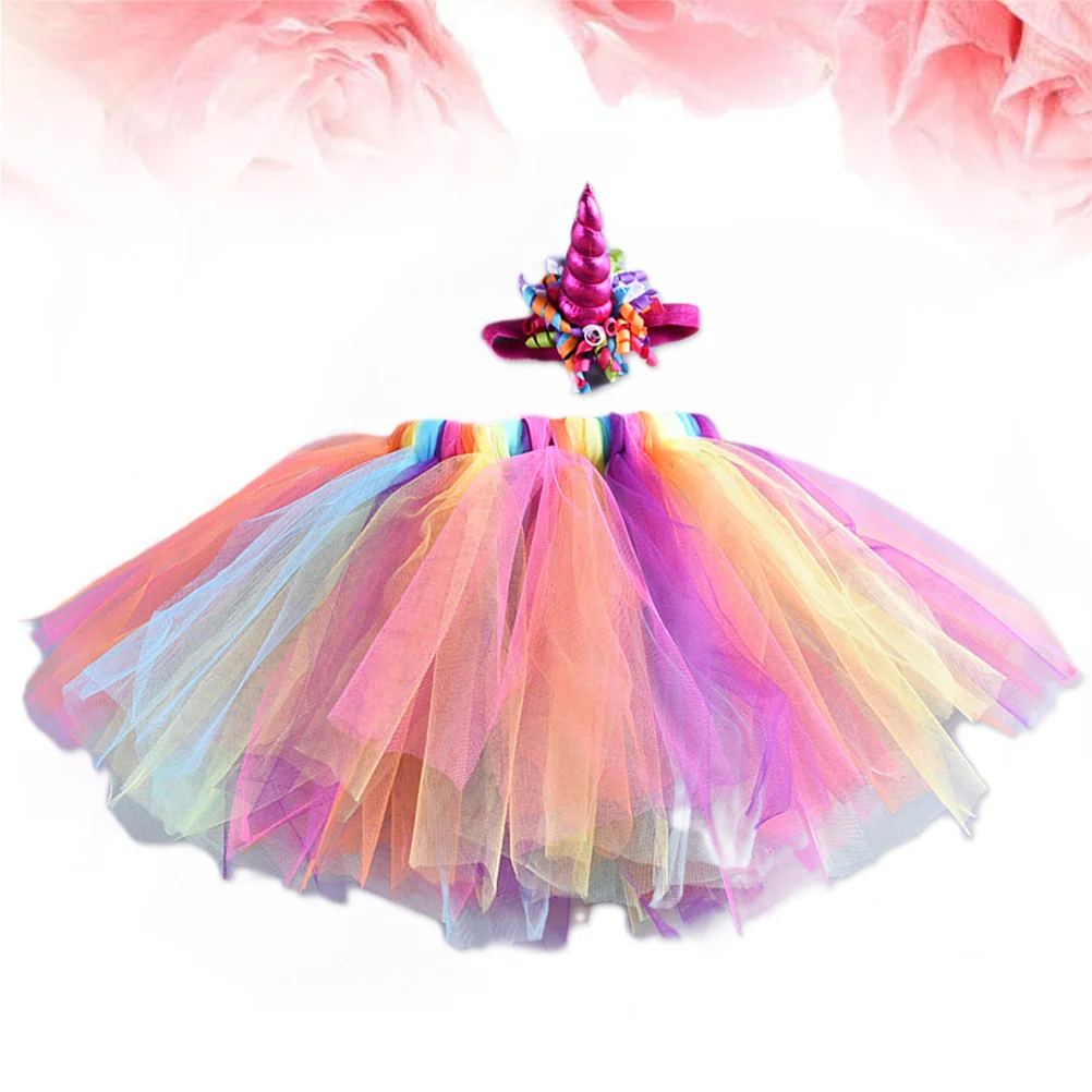 

1Pcs Girls Tutu Dress Princess Sweet Fancy Dress with Unicorn Headband for Festival Birthday Holiday Party