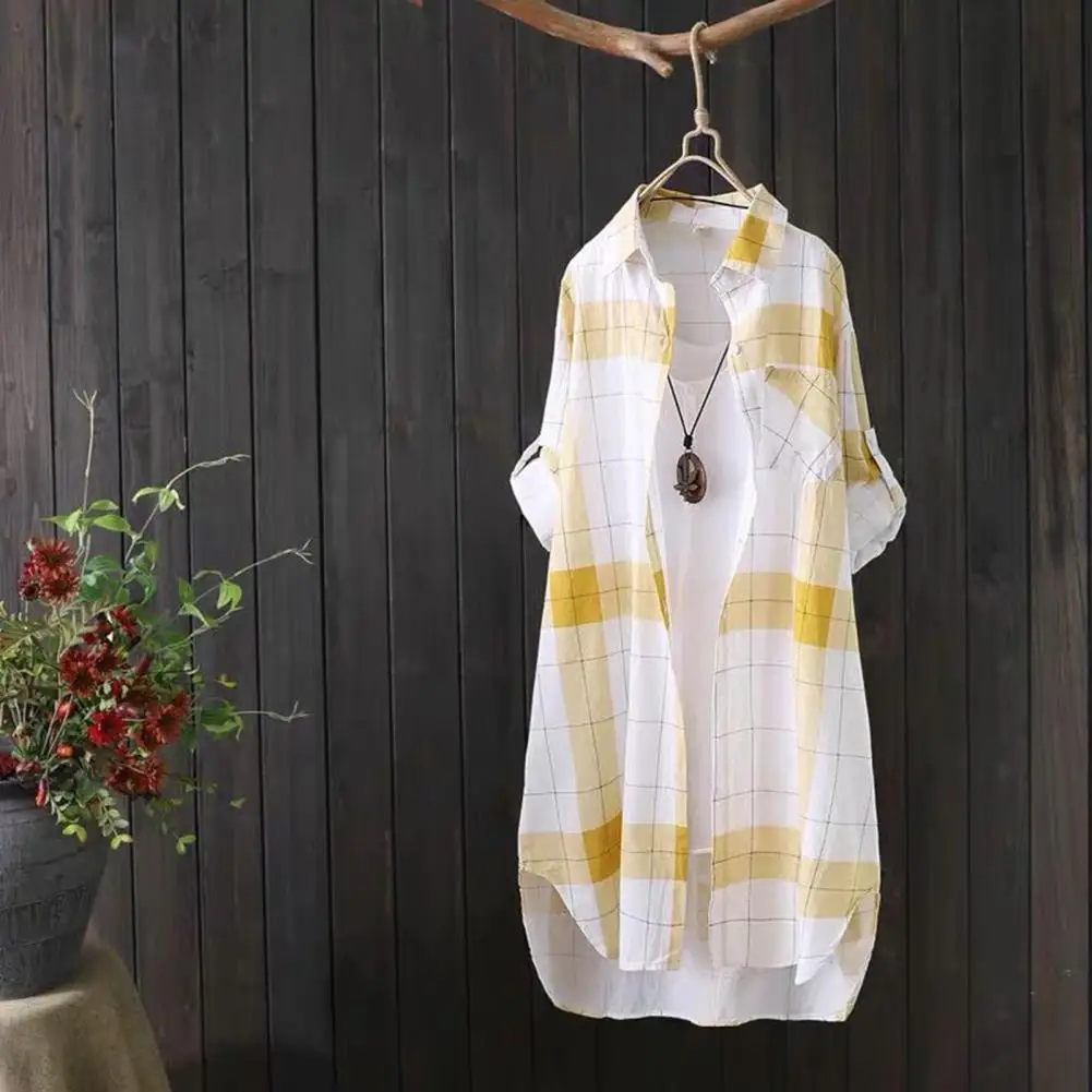 

Sun Protection Shirt Roll-up Long Sleeve Shirt Coat Classic Plaid Printing Lady Sunscreen Shirt Coat