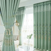 curtains nordic simple for living room bedroom embroidered embossed window tulle high shading green luxury lace french style