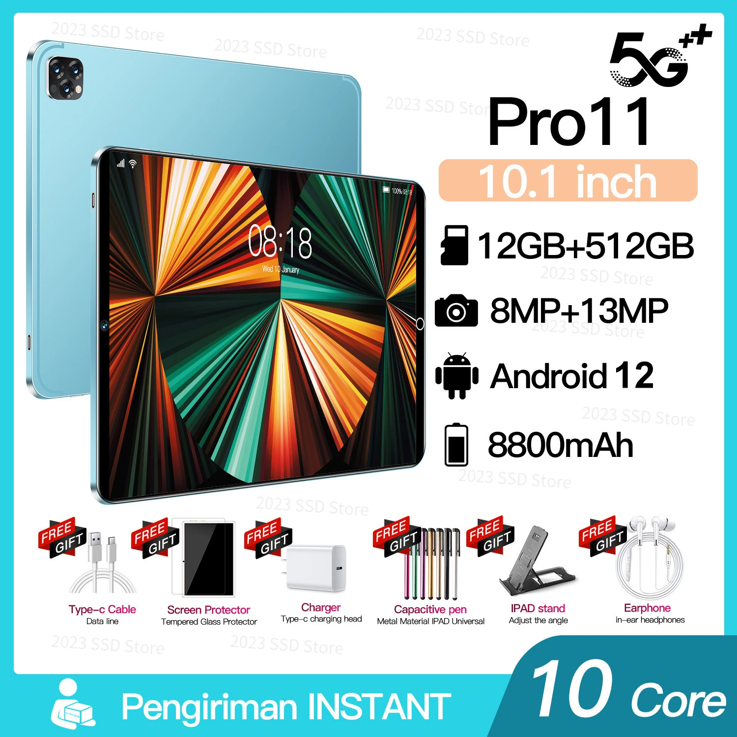 

Global Version Pad Pro11 Tablet PC Android 12 12GB 512GB 8800mAh Deca Core WPS 5G WIFI Bluetooth Hot Sales Laptop