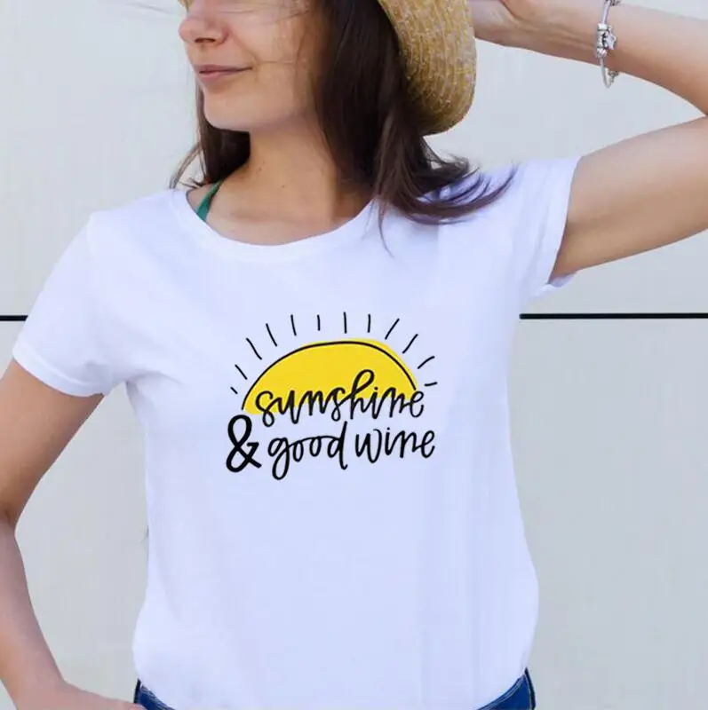 

Fashion Sunshine Good Wine Letter Print Tee Shirt Femme Summer Harajuku Women TShirt Casual T Shirt Women Tops Camisetas Mujer