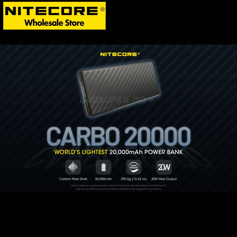 

QC PD Fast Charging Nitecore Carbo 20000 Lightweight QC 20000mAh Portable Power Bank with One-touch Low Current Mode