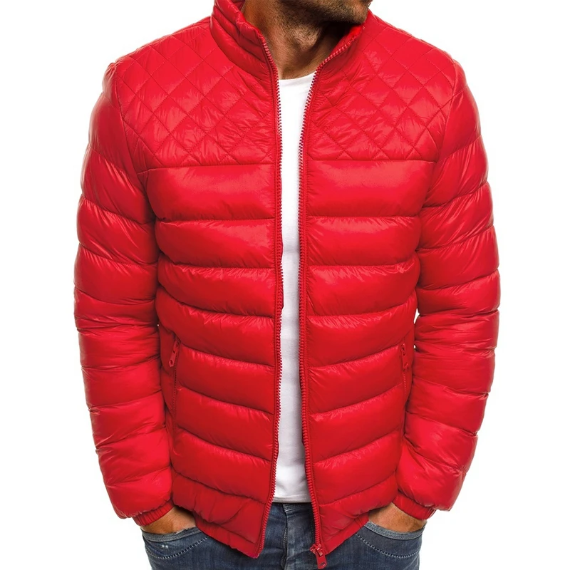 2022 Fashion Diamond-Shaped Line Men'S Winter Solid Color Warm Jacket Outdoor Casual Jogging Zipper Jacket Street Men'S Clothing