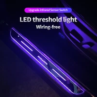 acrylic usb power moving led welcome pedal car scuff plate pedal door sill pathway light for hyundai sonata auto accessories