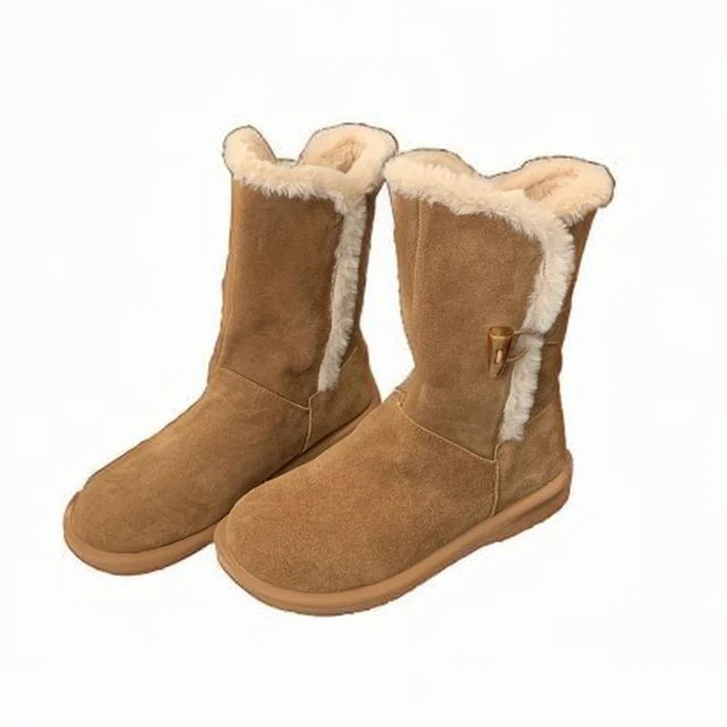 Женские зимние ботильоны на меху плоской подошве короткие плюшевые новые