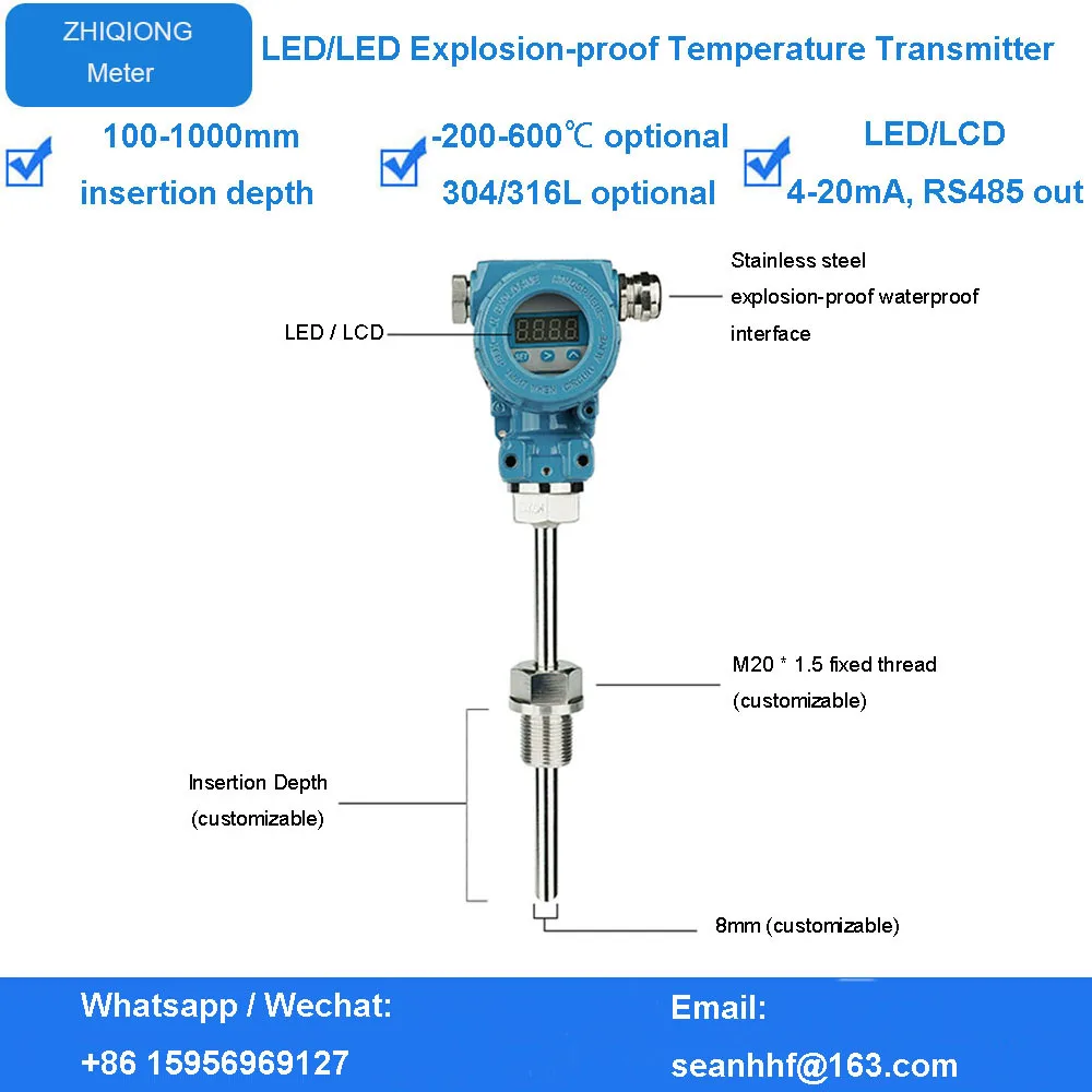 

Digital Display integrated temperature transmitter sensor 4-20MA explosion-proof field display thermal resistance PT100