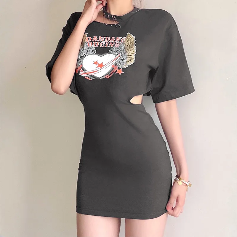 

Casual O-neck Short-sleeved Loose 2021 Fashion New Women's Solid Color Round Neck Slim Print Wrap Arm Sexy Stretch Dress 2021