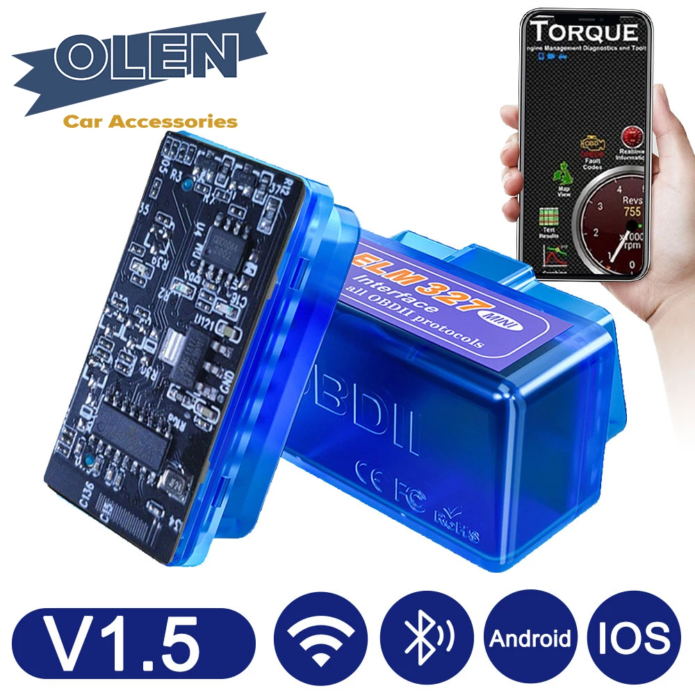 Bluetooth/WIFI V1.5 ELM327 OBD 2 Auto Interface Scanner ELM 327 New Car Diagnostic Tool Code Reader Mini for Android - купить по