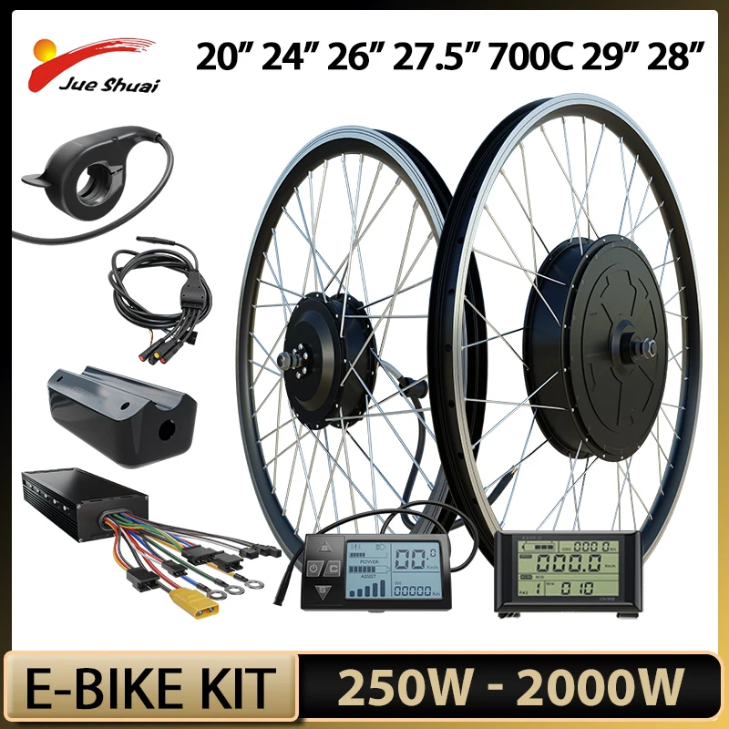 

250W - 2000W Electric Bike Conversion Kit 36V 48V Front Rear Hub Motor Wheel for 20" 24" 26" 27.5" 29" 700C Electric Bicycle