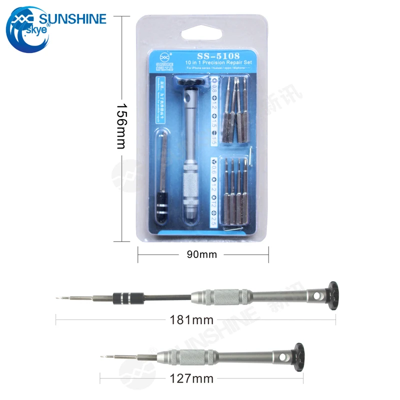 

SUNSHINE SS-5108 10 In 1 Mini Screwdriver Set of Screw Driver Bit Set Precision Set For Laptops Phone Watch Tablet Repair Tools