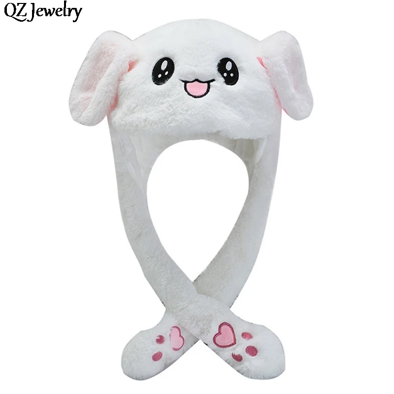 

Kawaii Rabbit Hat with Moving Ears Funny Rabbit Plush Cap Ear Movable Hat Airbag Cap Winter Earflap for Kids Adult Gift Headwear