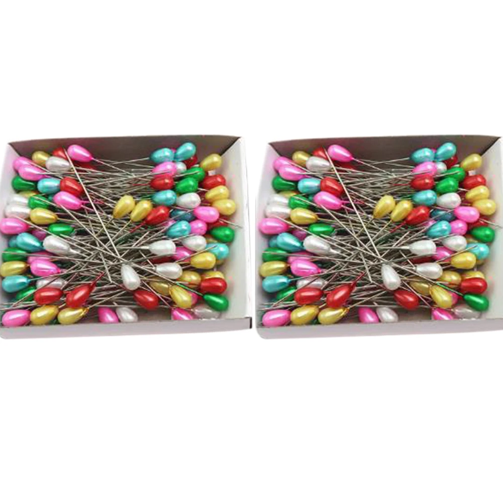 

144pcs/box Pearl Plug Office Smooth Tool Sewing Craft Positioning Needle With Box Head Pins Cross Stitch 28mm Teardrop-shaped