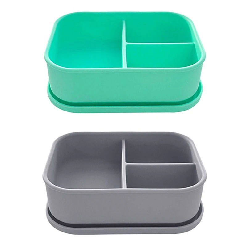 

Silicone Lunch Box Food Grade Crisper Microwave Heating 3-Compartment Lunch Bento Box Office Student Kitchen Tableware