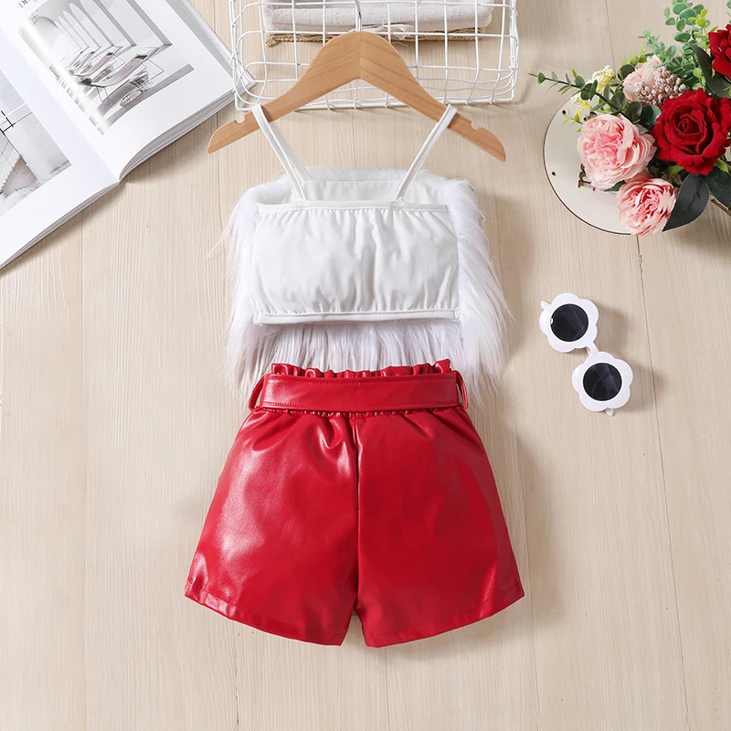 Летний комплект из 2 предметов для маленьких девочек топ без рукавов с мехом и