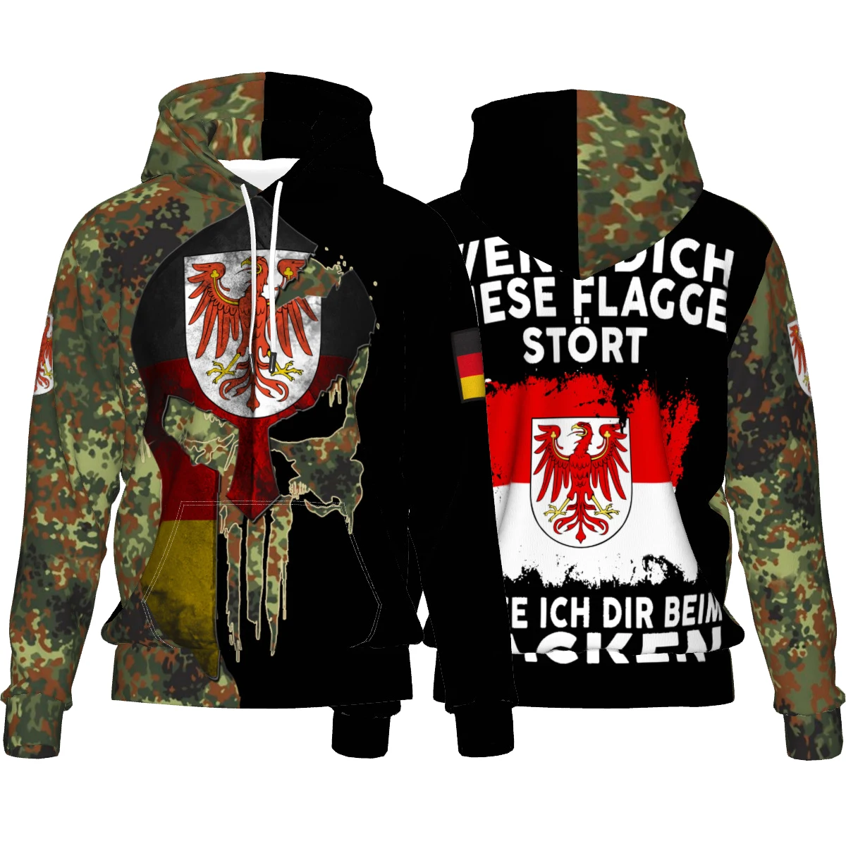 

Brandenburg Eagle Emblem Germany Flag Spartan Helmet Camo Military Style Hoodie New Comfortable Casual Mens