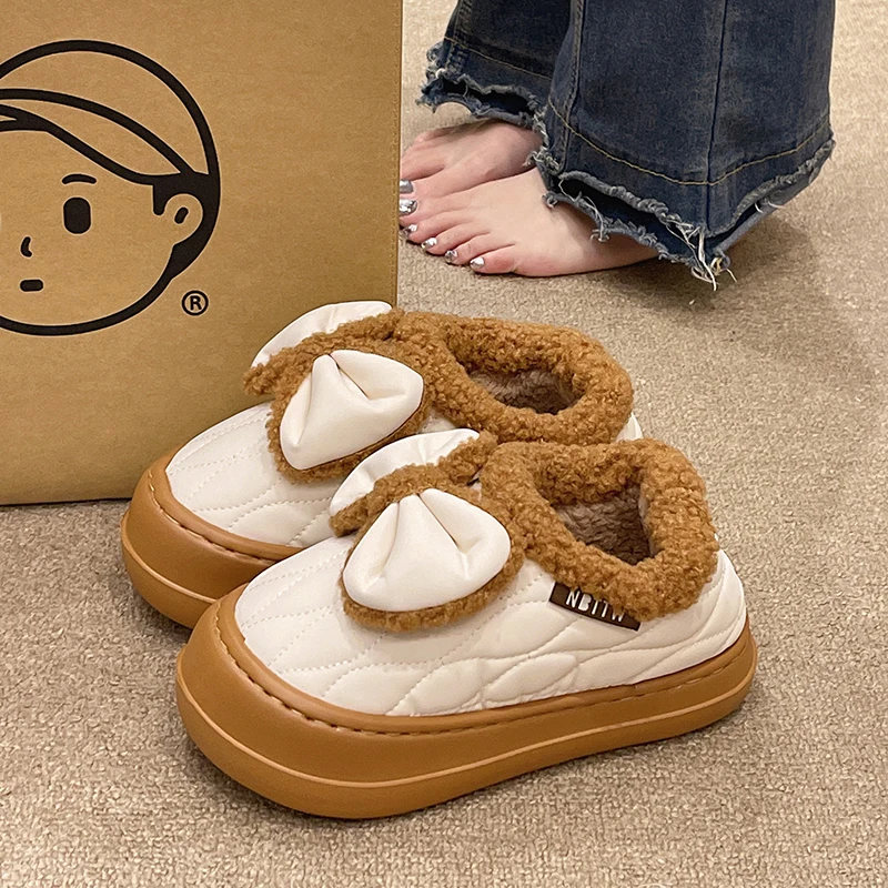 Зимняя женская обувь модель 2024 года с бантом крышкой-бабочкой тканевые тапочки