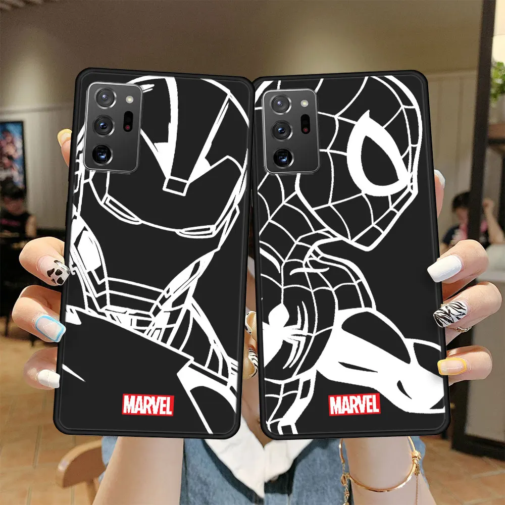 

Luxury Black Case Funda for Samsung Galaxy Note20 Note10 Note 10 20 8 9 Plus Ultra 5G F12 M11 Marvel Iron Man Spiderman Cell