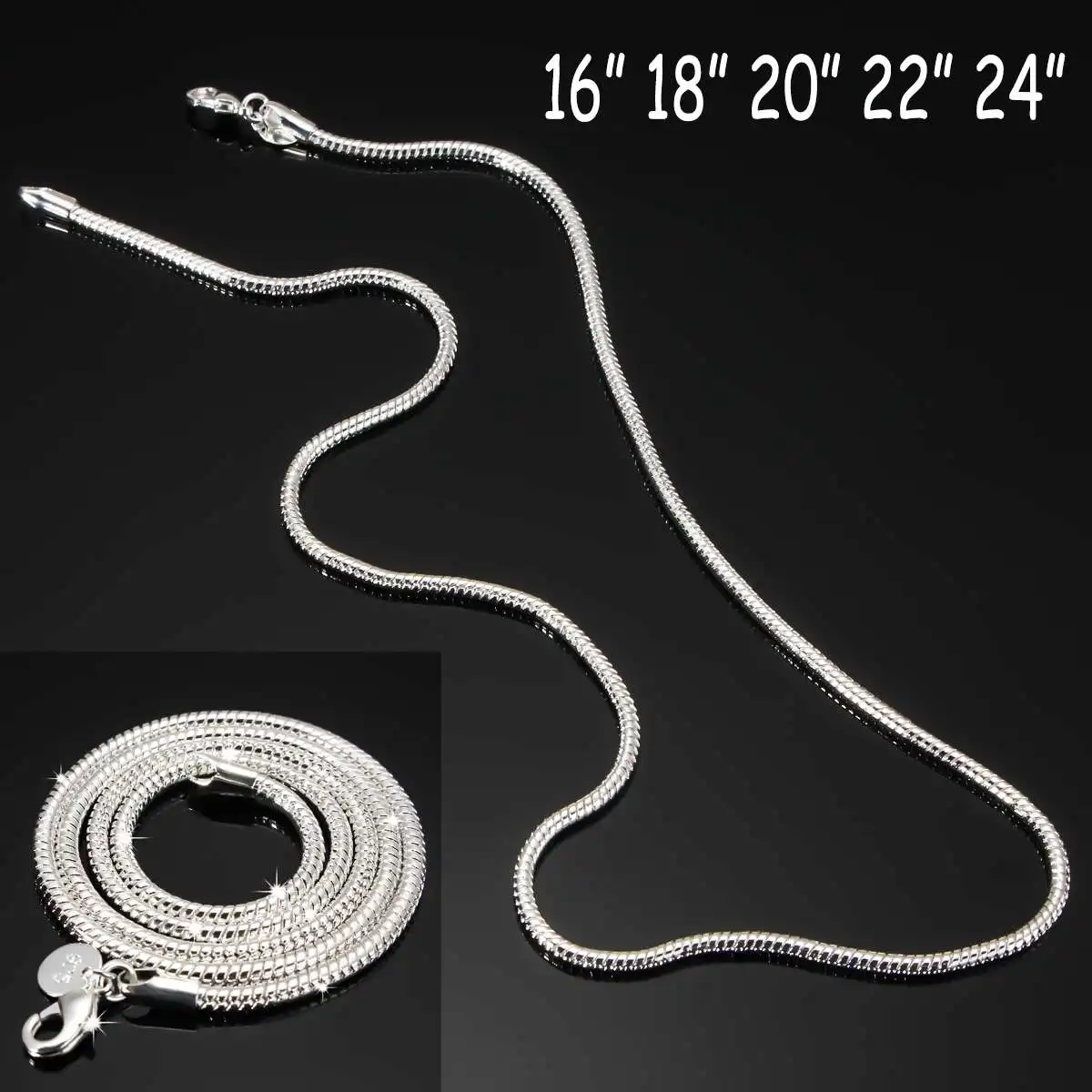 

Kpop Women 2022 New Fashion Chain Necklace 3MM Silver Plated Classic Snake Necklace Trendy Jewelry Lobster Clasp Design For Girl