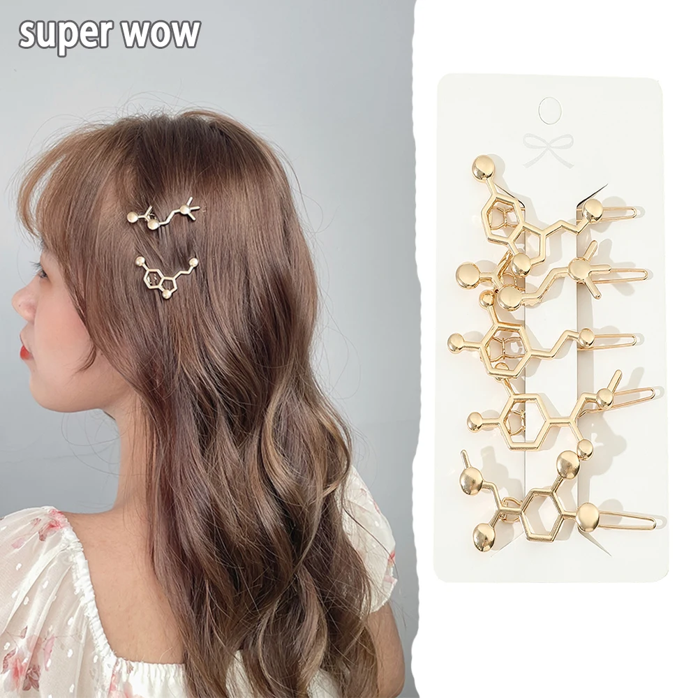 

5pcs Metal Hair Clip Barrettes Hairpin Barrette Women Girls Creative Chemistry Structure Hair Accessories Teacher's Day Gift
