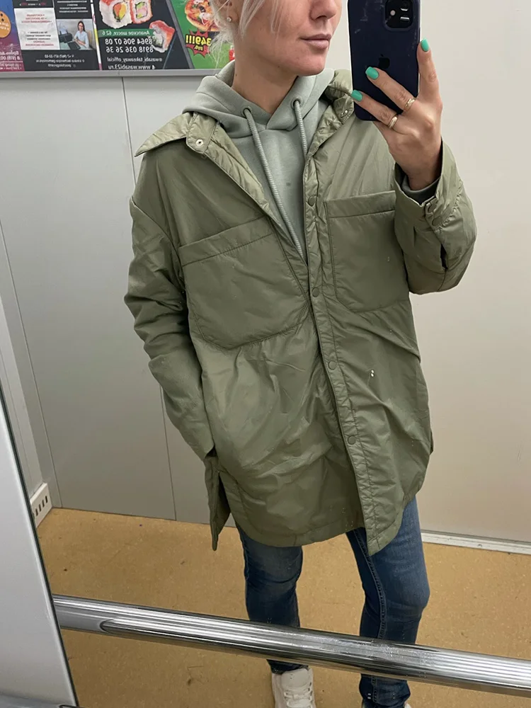 Winter Jackets Women's Parkas Coats Oversize Shirt Coat Long Sleeves Black Loose Overcoats Vintage Overshirts Spring thin Parkas