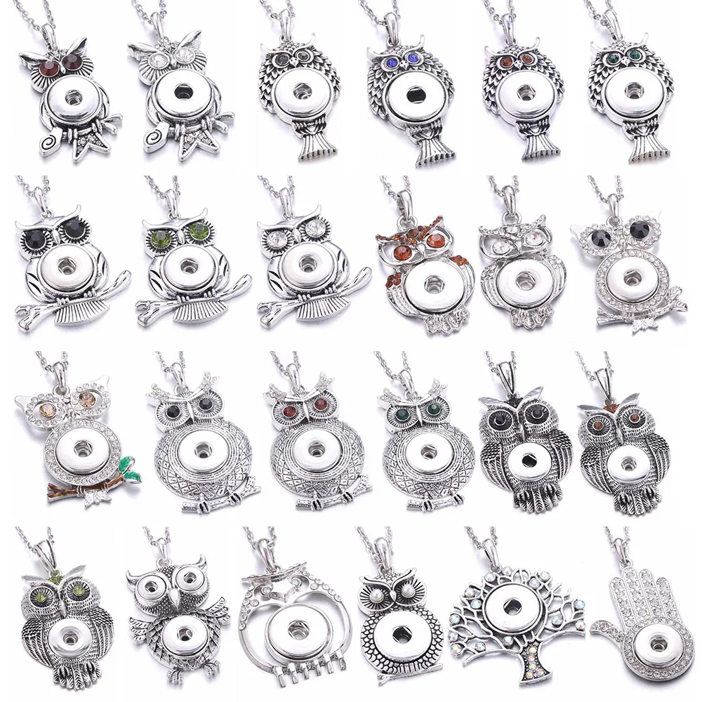 

New Snap Jewelry 18mm Snap Buttons Necklaces Tree Owl Crystal rhinestone buttons Pendant Necklace Women DIY fashion jewelry 2022