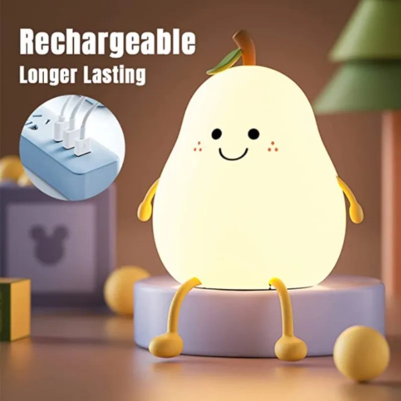 2022 New Pear Night Light with Timer Touch Pear Shaped Night Light Led Silicone Lamp Colorful Light Color for Children's Rooms