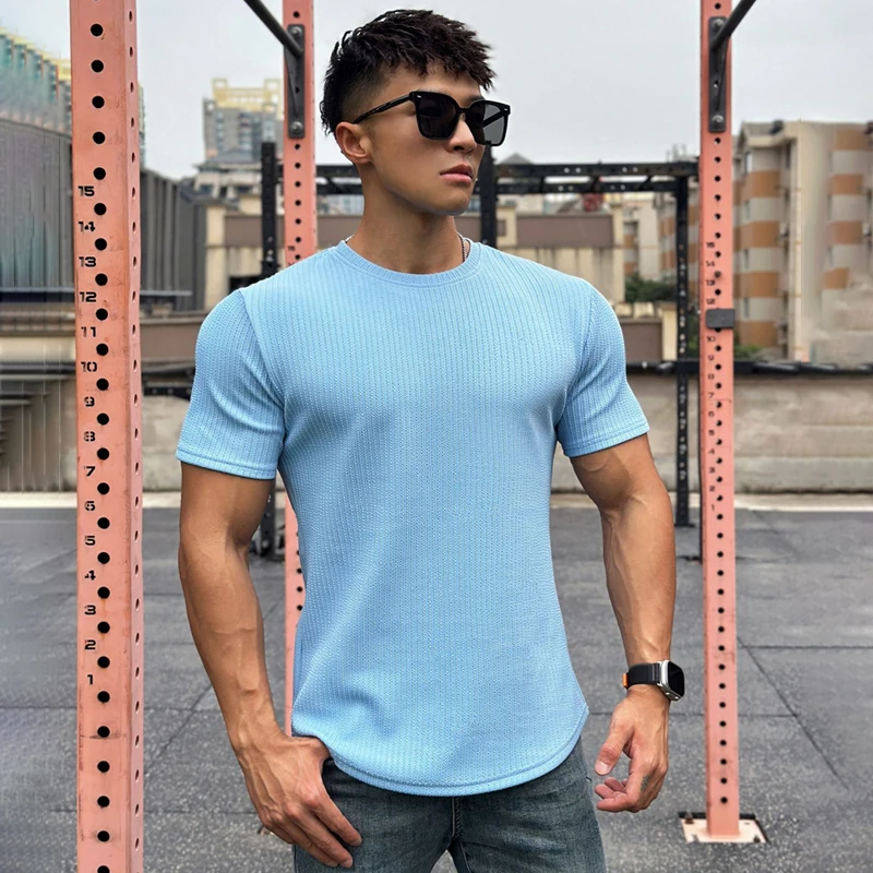 

Summer fashion men's T-shirt solid color elastic outdoor exercise fitness Sportswear casual round neck short sleeve T-shirt top