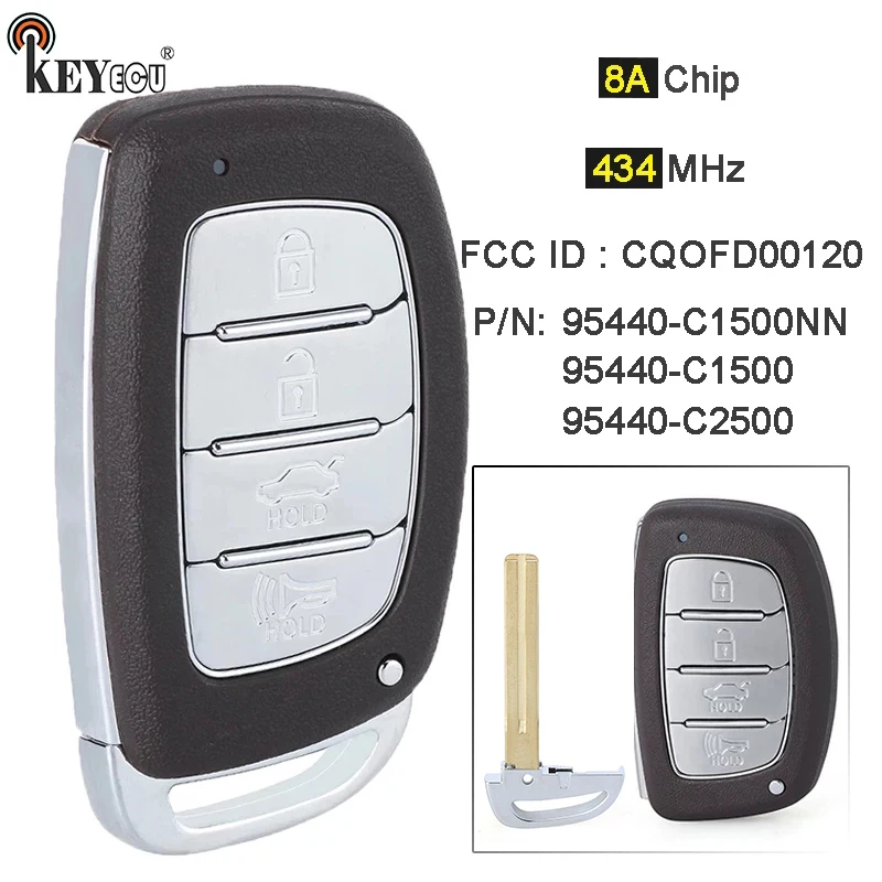 

KEYECU 434MHz 8A Chip CQOFD00120 95440-C1500NN, 95440-C1500, 95440-C2500 Smart Remote Key Fob for Hyundai Sonata 2017-2019